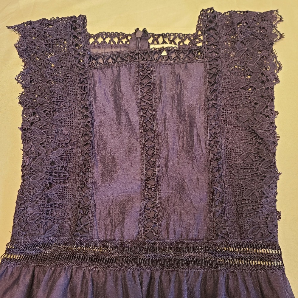 Charlotte Russe Lace Mini Dress Womens Large Dark Blue‎ Boho Crochet Sleeveless